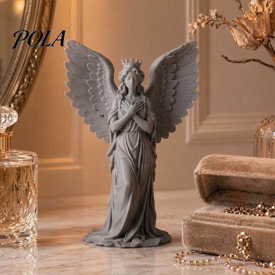3D Printed Angel Statue Crown Figurine, Vintage Guardian Angle Statue, Desk Figurine Artistic Winged Women Sculpture for Home Tabletop Decoration