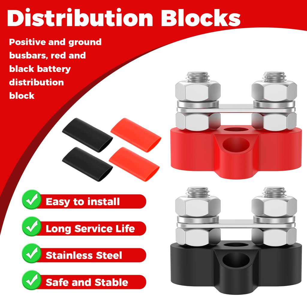 Bus Bar Reliable Power Distribution Block M8 Battery Distribution Block Battery Wire Terminal Block Double 5/16 Inch Studs