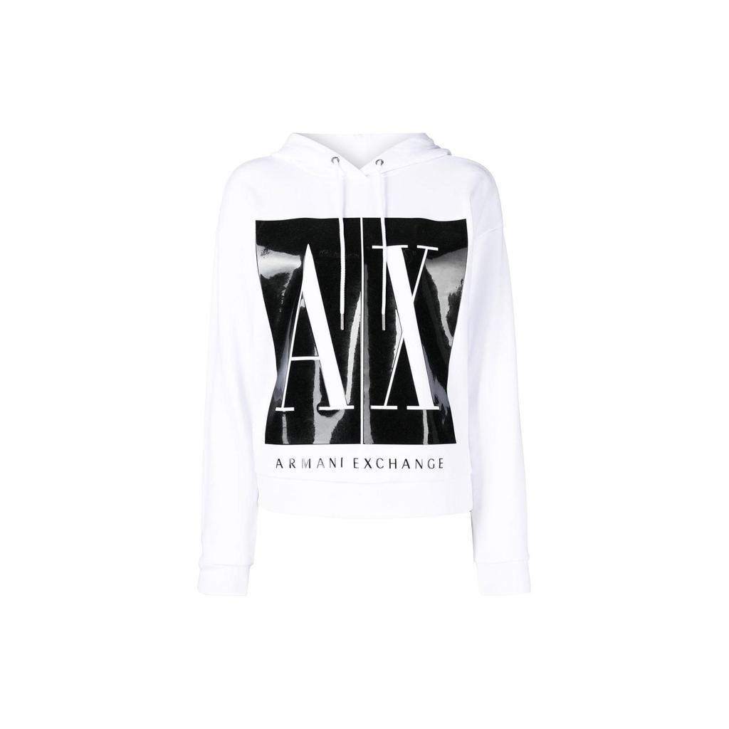 Armani Exchange SS23 Letter Print Hooded Casual Sweatshirt Women Sweatshirt White 8NYM14-YJ68Z-1000