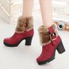 Square Heel Women Winter Shoes Classic Buckle Warm Fur Snow Ladies Boots High Heels Black Platform Ankle Boots Women Botas 362