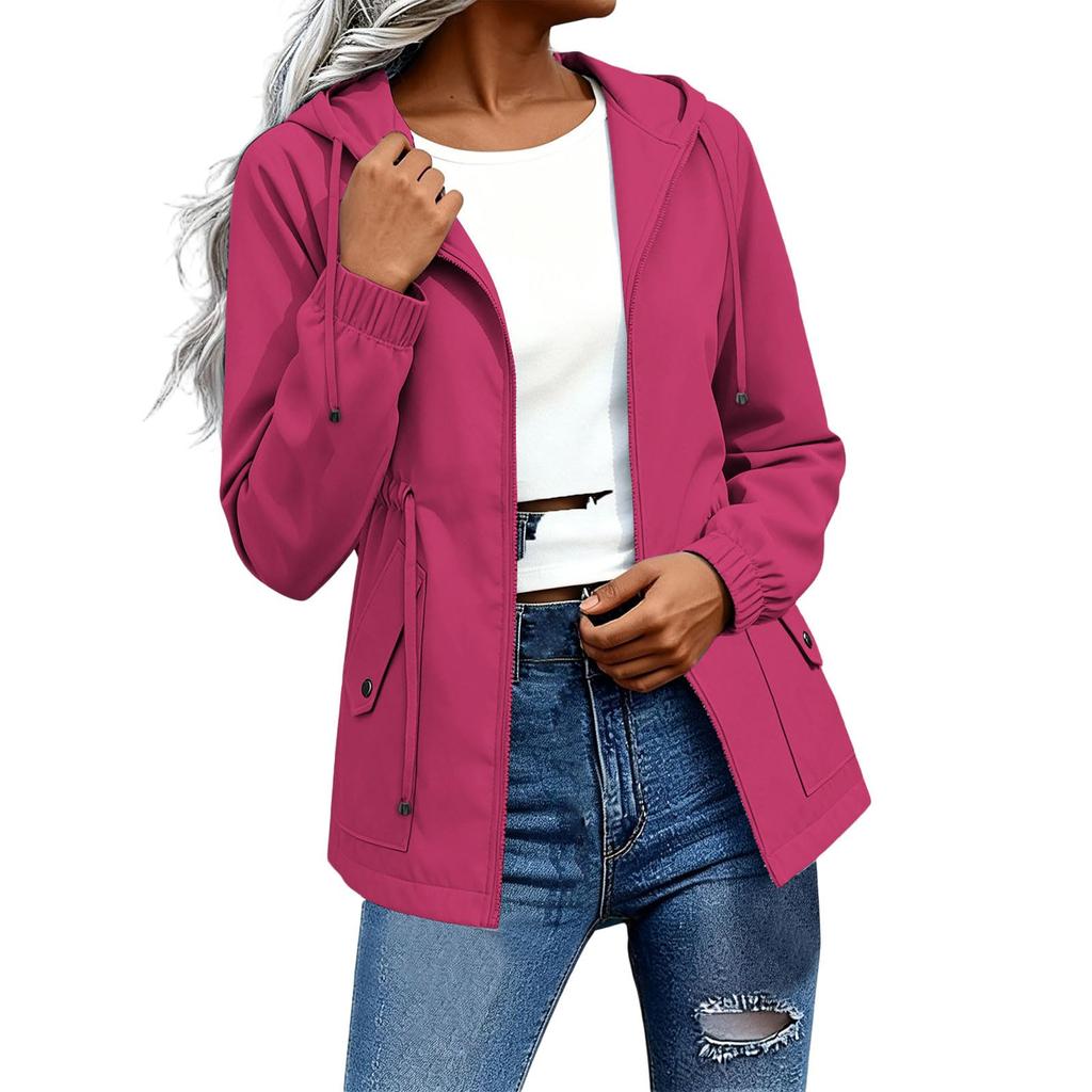 Women's Windbreaker Hooded Jacket with Zipper for Outdoor Hiking