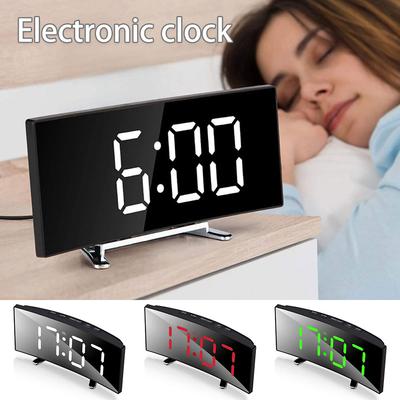 Digital Alarm Clock Curved Flat Large Display LED Electronic Digital Desktop Clock Bedroom Noise-free Function Desk Table Clock