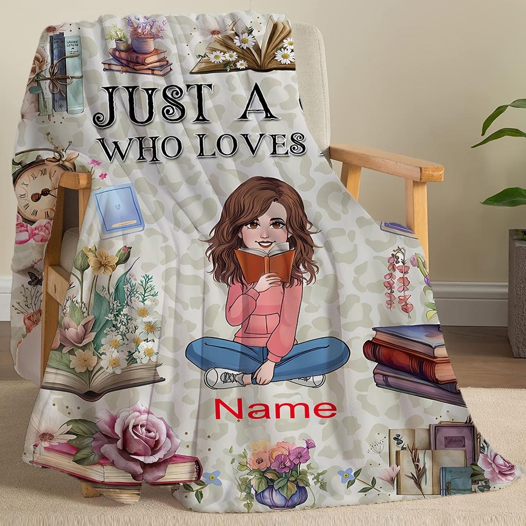 Just A Girl Who Loves Books Flannel Throw Blanket Floral Book Lover Reading Gift Blanket