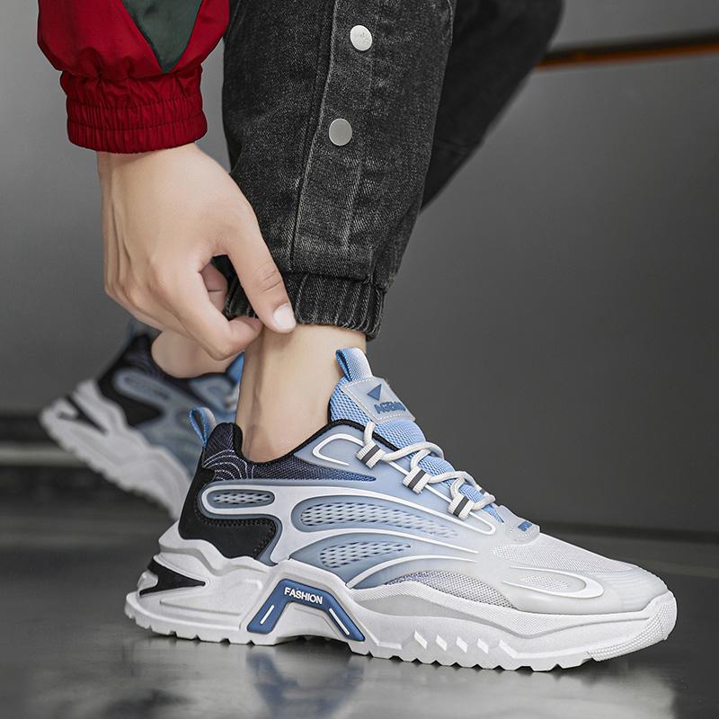 Spring Fashion Mesh Sports Casual Men's Shoes, White Blue, White Black Orange