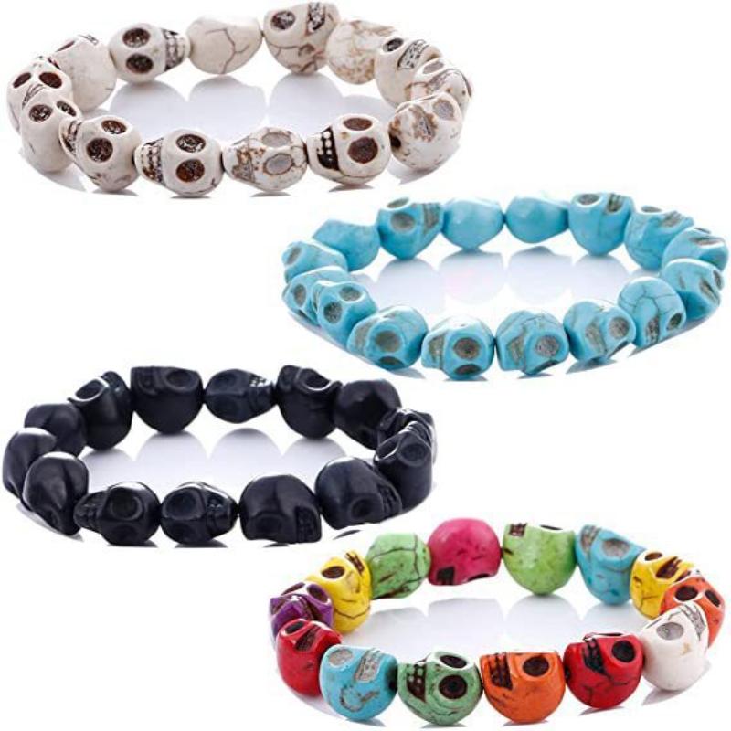 Buntes Gothik Totenkopf Perlenarmband Elastisch Dehnbar Skelett Schmuck Ideales Geschenk für Punk Liebhaber Party Accessoire