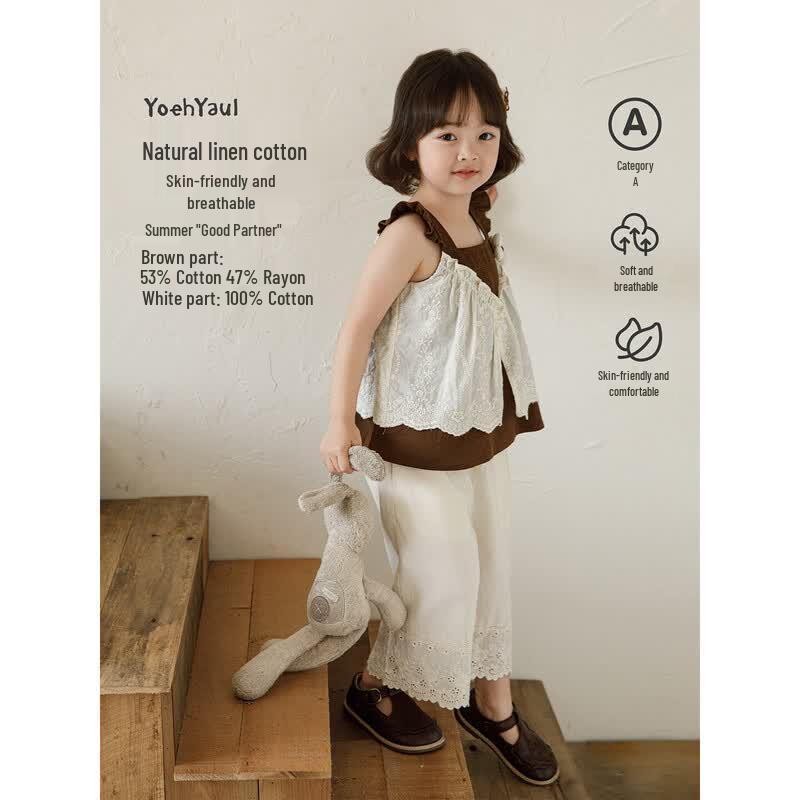 YouYou Girls Summer Fake Two-Piece Doll Blouse 100cm кофейный