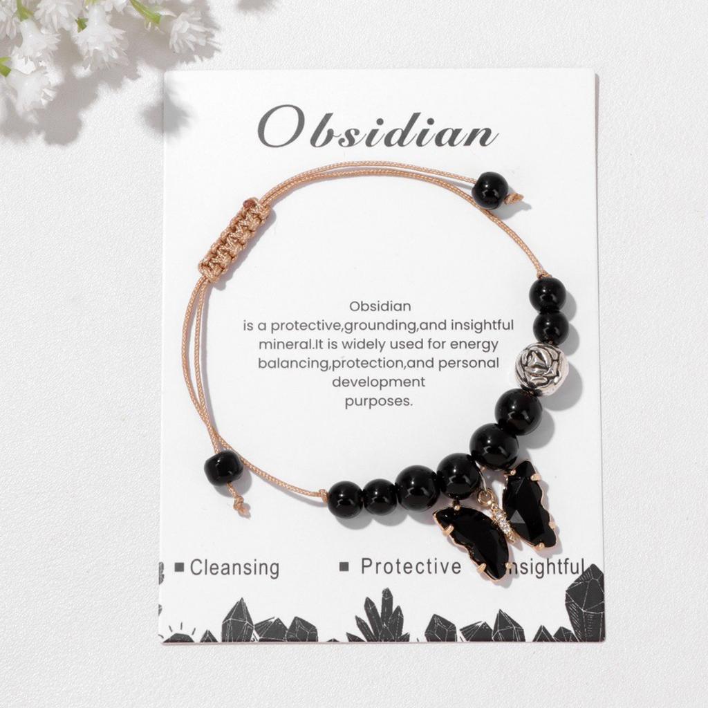 Handmade Butterfly Pendant Bracelet Braided Rope Handchain Adjustable Cord Wristband Natural Stone Bangles Party Jewelry
