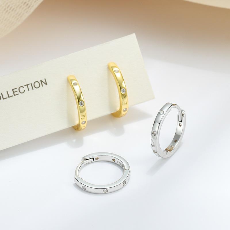 S925 Sterling Silver Mini Huggie Hoop Earrings CZ Inlay Gold Silver Plated Small Stackable Cartilage Earrings for Women