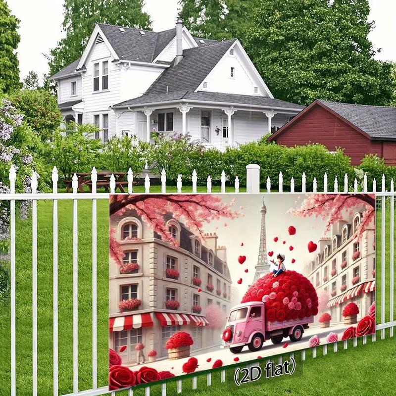 2D Romantischer Paris-Hintergrund, Straße mit Kirschblüten & Rosen-LKW-Hintergrund für Hochzeit