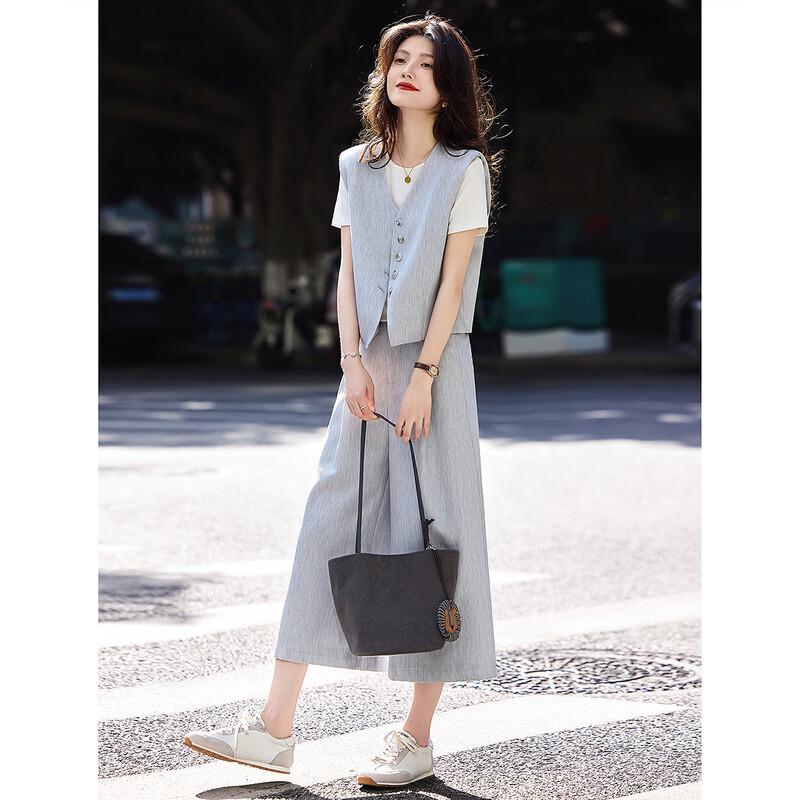 Fashion Commuter Vest & Wide-Leg Cropped Pants Two-Piece Set