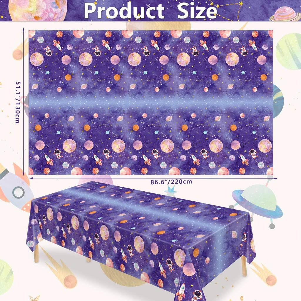 4 Pack Galaxy Tablecloth - Astronaut Rocket Table Cover - Space Planet Decorations - 86 X 51 Inch