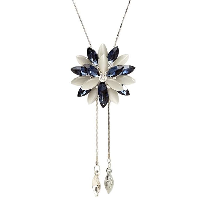 Shining Diva Fashion Stylish Crystal Flower Silver Plated Long Chain Pendant Necklace for Women