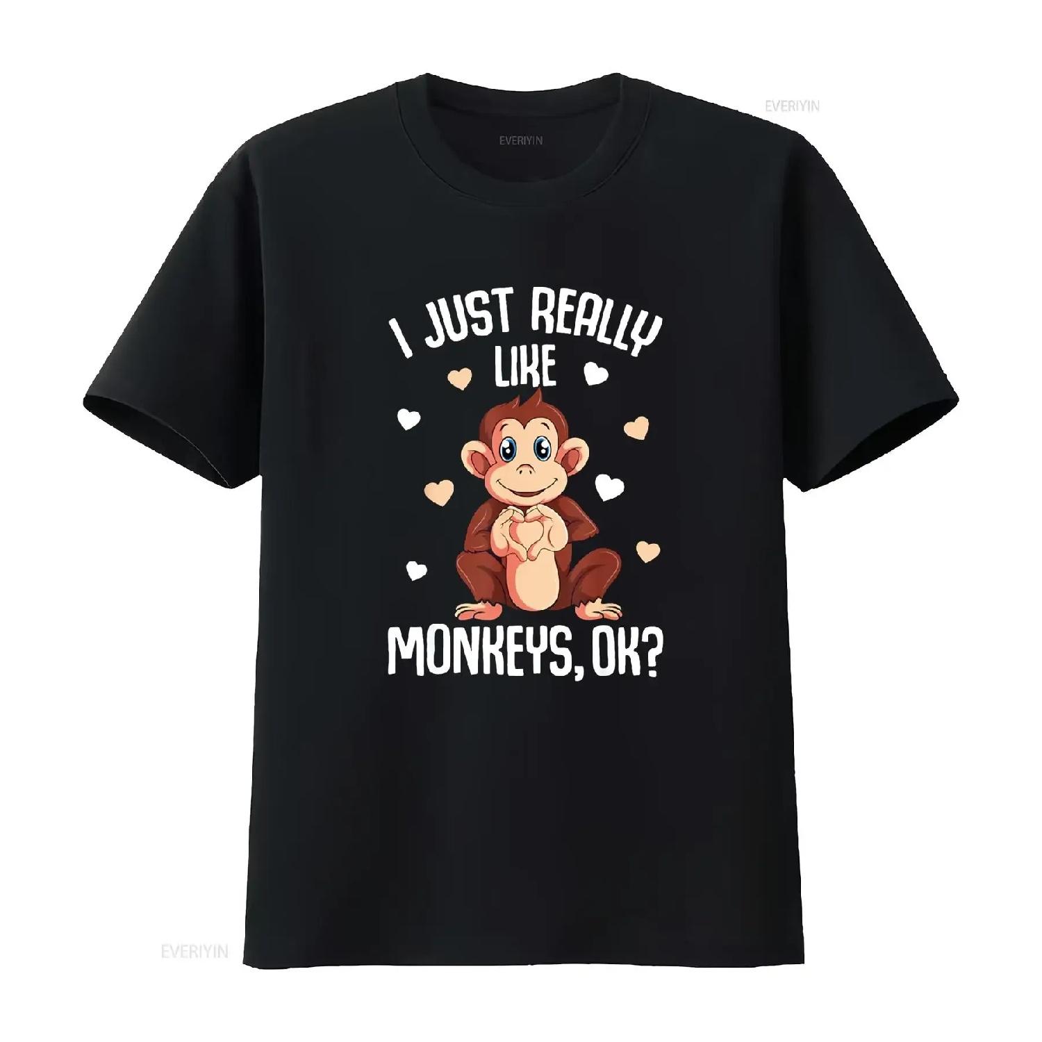 

I Just Really Like Monkeys Kids Girls Women Monkey T Shirt vintage Washed homme Stylish streetwear graphic S чёрный