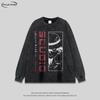 Unisex Oversized Cotton Long Sleeve Tee With Vintage Anime Print Relaxed Fit Washed Soft Feel