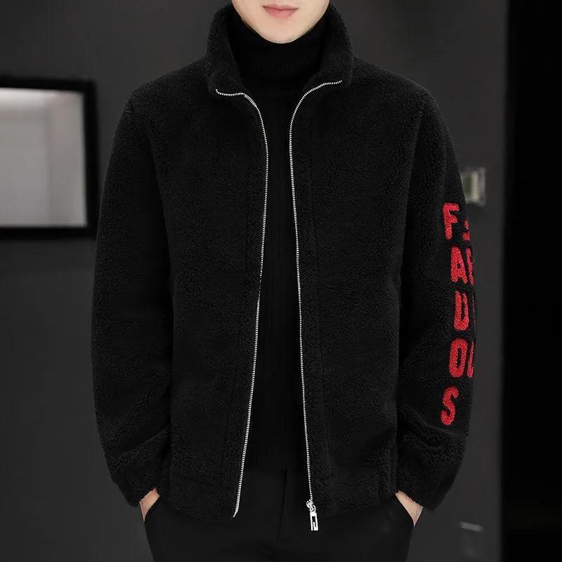 

Lamb Fleece Autumn and Winter Jacket with Lapel, Short and Thick Coat, Fat and Enlarged XXXXL чорний