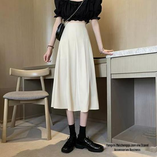 2024 Black High-Waisted Mid-Length A-Line Skirt: Slimming, Versatile Women's Skirt for Spring & Summer