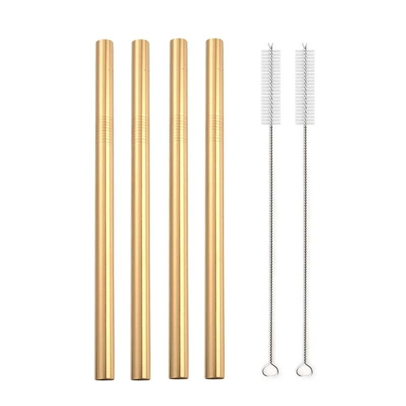 12mm Boba Metal Straw Eco-friendly 304 Stainless Steel Straws Set Reusable Drinking Straw for Bubble Tea Milkshake Bar Accessory