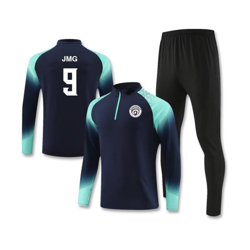 Mens Womens Soccer Training Kit Set Long Sleeve Half-Zip Hoodie Sports Jersey Uniform Breathable Quick-Dry
