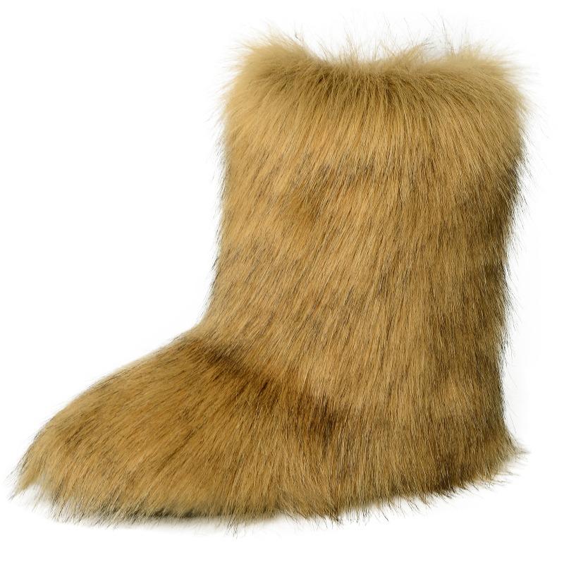 New European and American Spice Girls Fluffy Boots Women'sTide Autumn and Winter Warm Thick-soled Medium Boots Fluffy Boots Shibuya Fashion Snow Boots