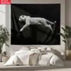 Black and White Leaping Leopard Tapestry Monochrome Big Cat Wall Hanging Modern Room Decor Suitable Offices Bars Party