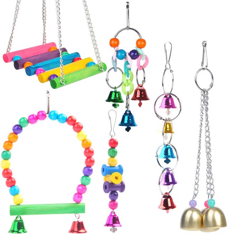 5/6pcs Parrot Bird Toy Set Hanging Cage Swing Rainbow Bridge Toy Bird Supplies