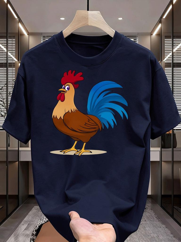 2026Unisex Summer Rooster Print T Shirt Streetwear Crew Neck Soft Breathable Loose Fashion Top Male Daily Short Sleeve Animal Tee