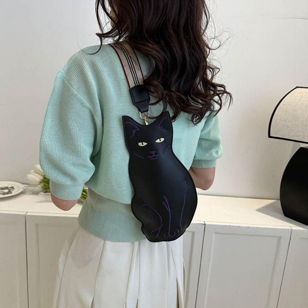 Pu Leather Animal Chest Bag Waterproof Cartoon Shoulder Bag Fashion Cat Crossbody Bag  Girl