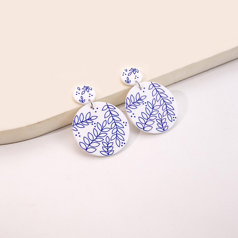 Vintage Blaue Und Weiße Porzellanohrringe Chinesischer Stil Wellenpunkt Elegante Geometrische Ohrringe Damen Ohrschmuck