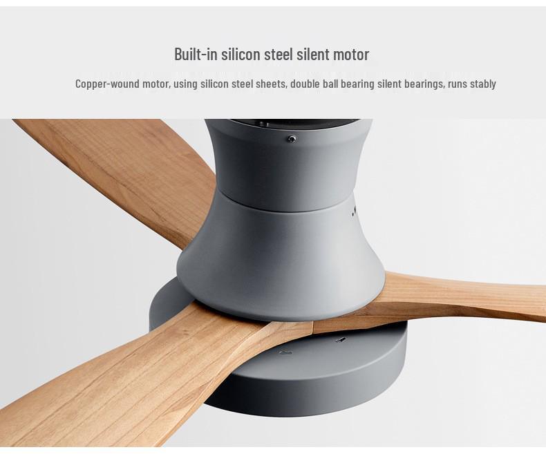 42-Inch Modern Minimalist Copper Ceiling Fan with Dual-Control Silent Light and Wooden Blades