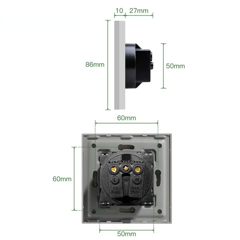 Bseed Europe Russia 16A Wall Power Socket White Black Grey Gold Crystal Glass Panel Plug Electrical Outlet for Home Improvemet