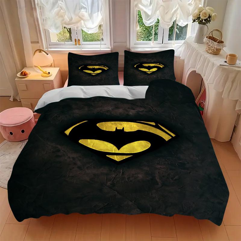 3pcs Batman Symbol Bedding Set, Soft Polyester Duvet Cover and Pillowcases Machine Washable Seasons All Suitable & Guest Room Decor309