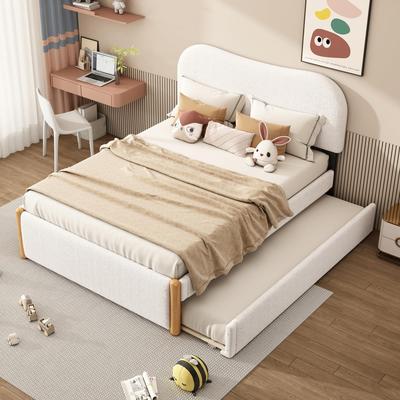 Upholstered Bed Children's Bed 140x200cm, Youth Bed with Cozy Headboard and Slatted Frame, Without Mattress