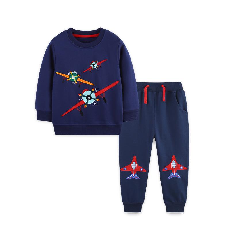 AostaBetty Kids  Autumn Sweatpants & Hoodie Set with Airplane Embroidery 5 Years (115 cm)