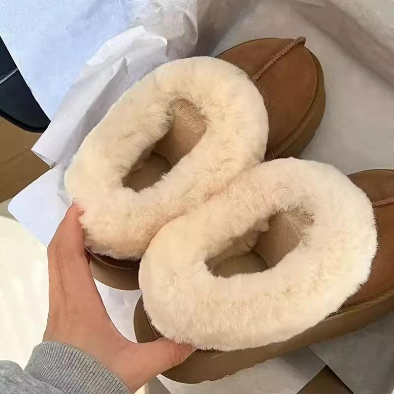Fur integrated snow boots women's new thick-soled heightening wool cotton shoes winter versatile thickened warm cotton shoes