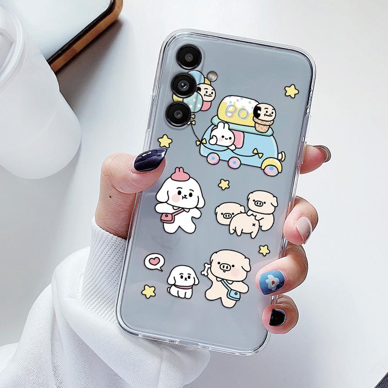 Transparent Case For Samsung Galaxy A24 A17 A16 A56 A55 A54 A06 4G Cover Cartoon Flowers Soft Clear Shockproof Funda Face Capa