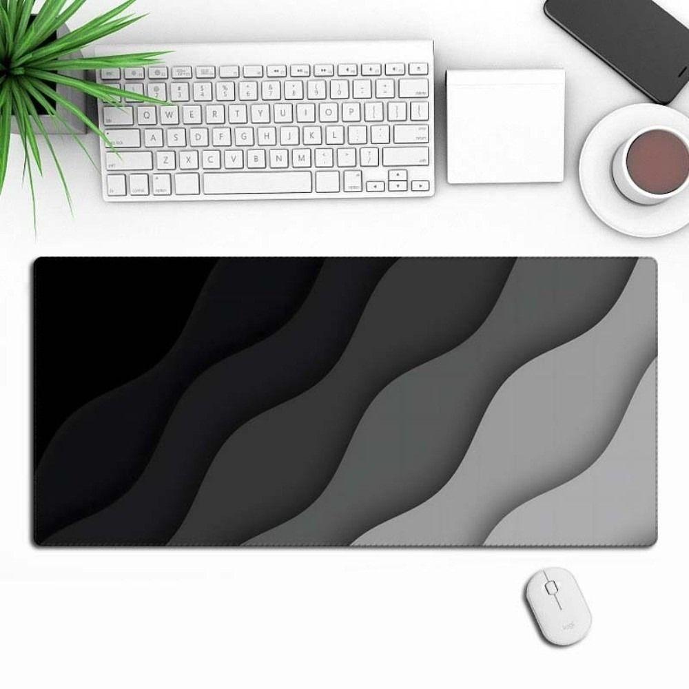 Stitched Edges Gaming Mouse Pad Black Grey Wave Ergonomic Mouse Mat Office Desk Use