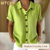 Camicette e camicie con collo a polo, maniche corte, stampa tinta unita, moda casual da donna
