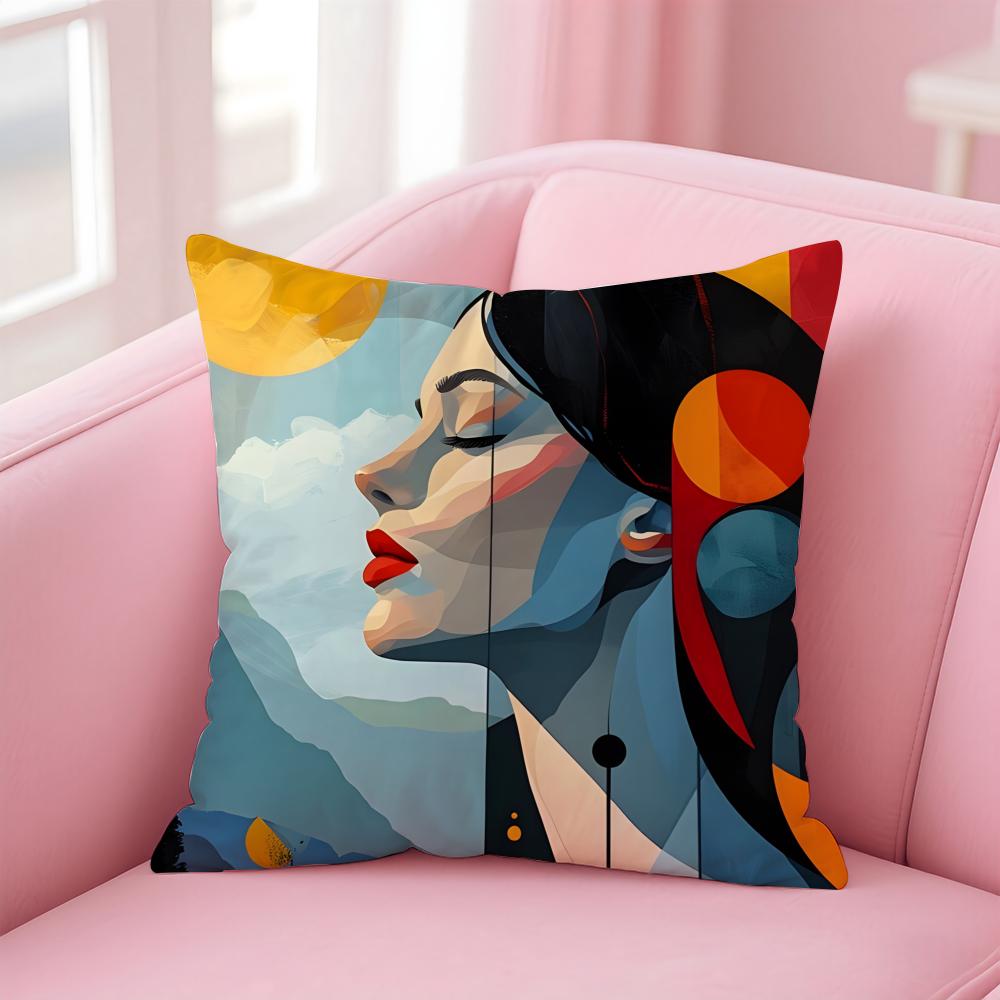 Square Bright Color Flower Girl Cushion Cover Pillow Case Soft Skin Friendly Fabric  Concealed Zipper