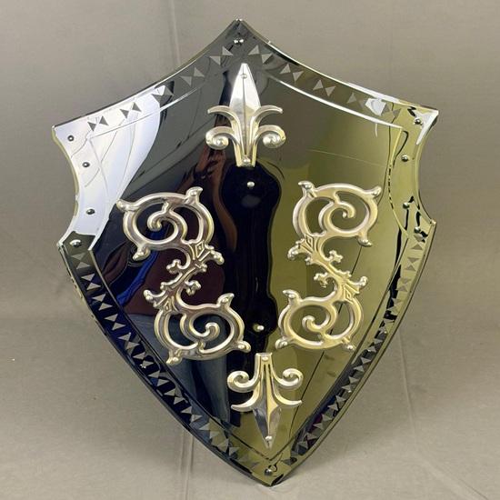 Polished Steel Knight Shield with Fleur De Lis Medieval Armor Prop, Wall Decor