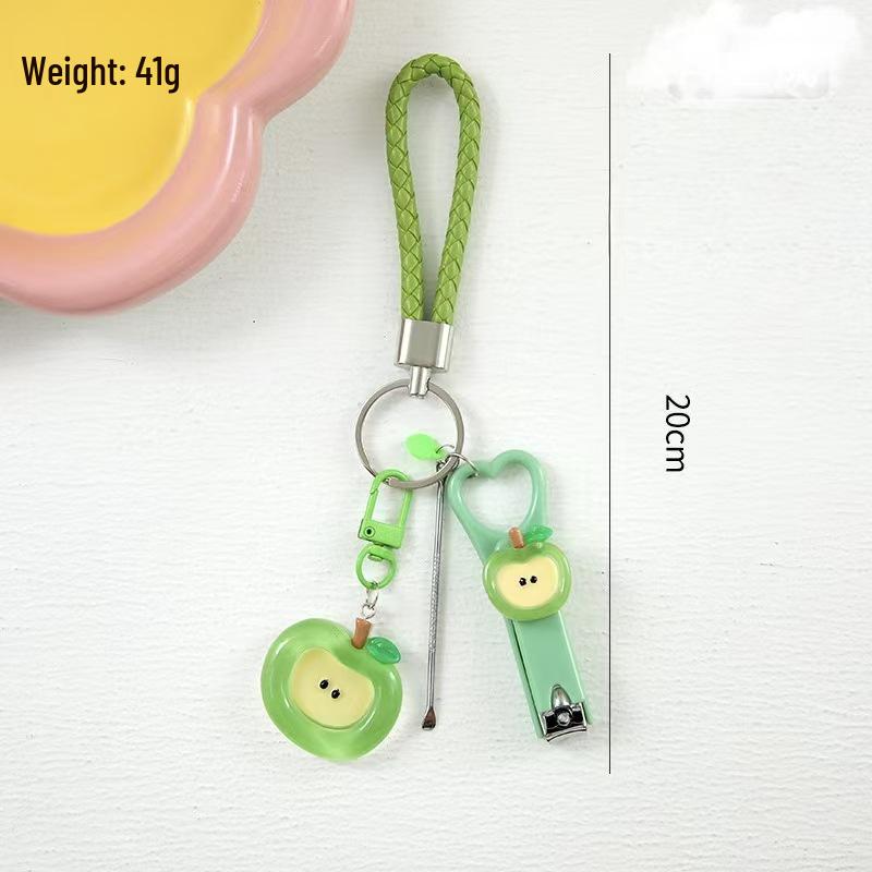 Mini Apple Keychain Nail Clippers & Scissors with Ear Spoon - Cute Car Accessories & Bag Charm for Couples