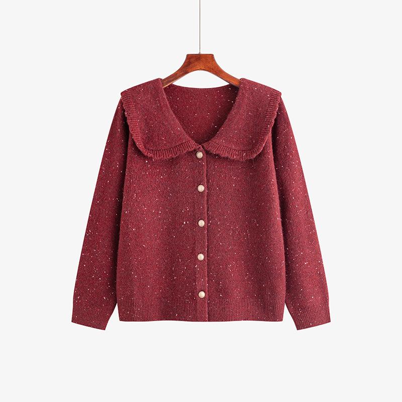 

Женский кардиган с цветным горошком и воротником-стойкой большого размера XXXL бордовый