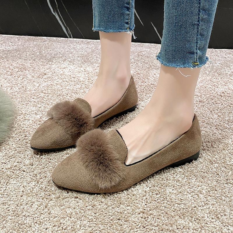 Fashion 2025 New Women Flats Furry Sweet Flat Shoes for Women Spring Casual Shoes Slip on Loafers Shoes Soft Sole Comfortable