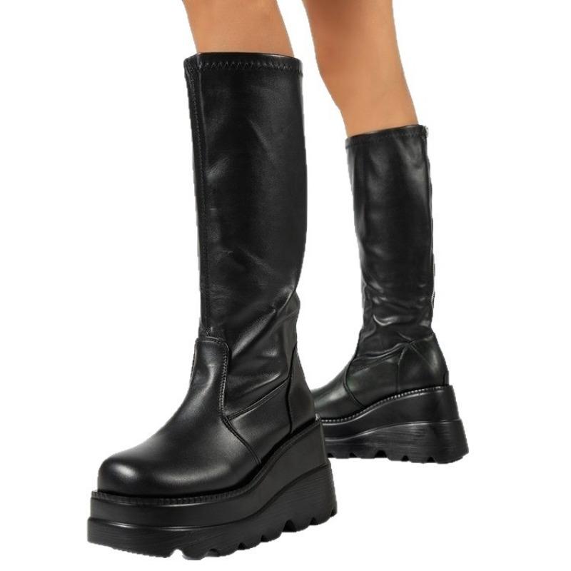 Thick heel long tube heightening boots women's new knee boots spring high heel knight boots thick sole thin boots