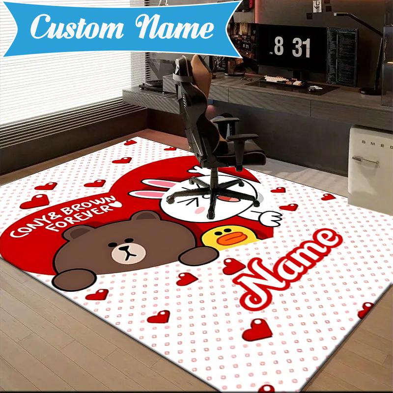 Custom Name Love Cony Brown Forever Rug for Living Room, Game Rooms, Office, Bedroom, Floor Mat Playful Design, fan gifts Christmas decor