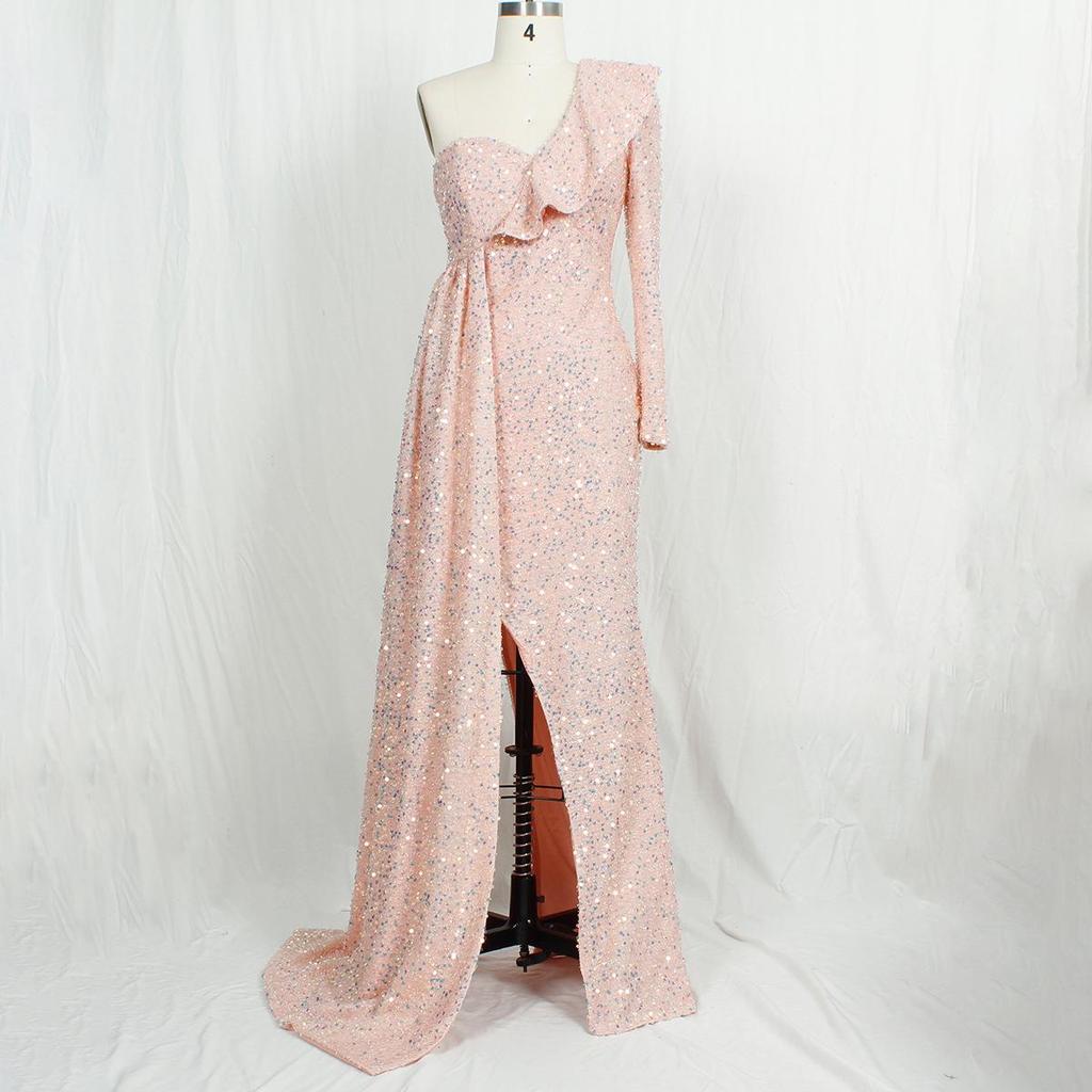 2025 Winter One-Shoulder Pailletten Brautjungfernkleid - Eleganter europäischer und amerikanischer Stil