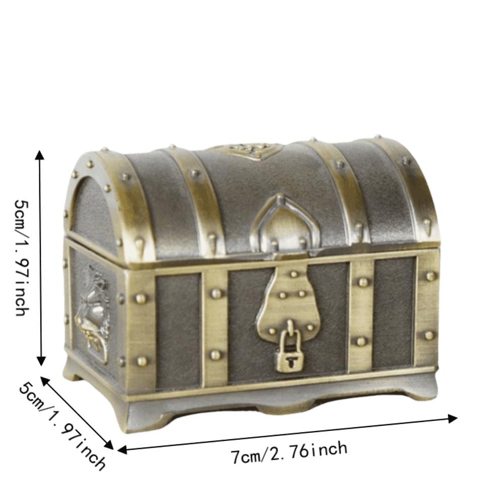 Zinc Alloy Jewelry Storage Case Engraved Pattern Metal Treasure Chest Dresser Tabletop