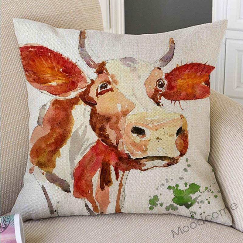 Nordische Aquarell Schöne Kuh Malerei Heim Dekoration Sofa Überwurf Kissenbezug Ölgemälde Baumwolle Leinen Stuhl Sitzkissenbezug