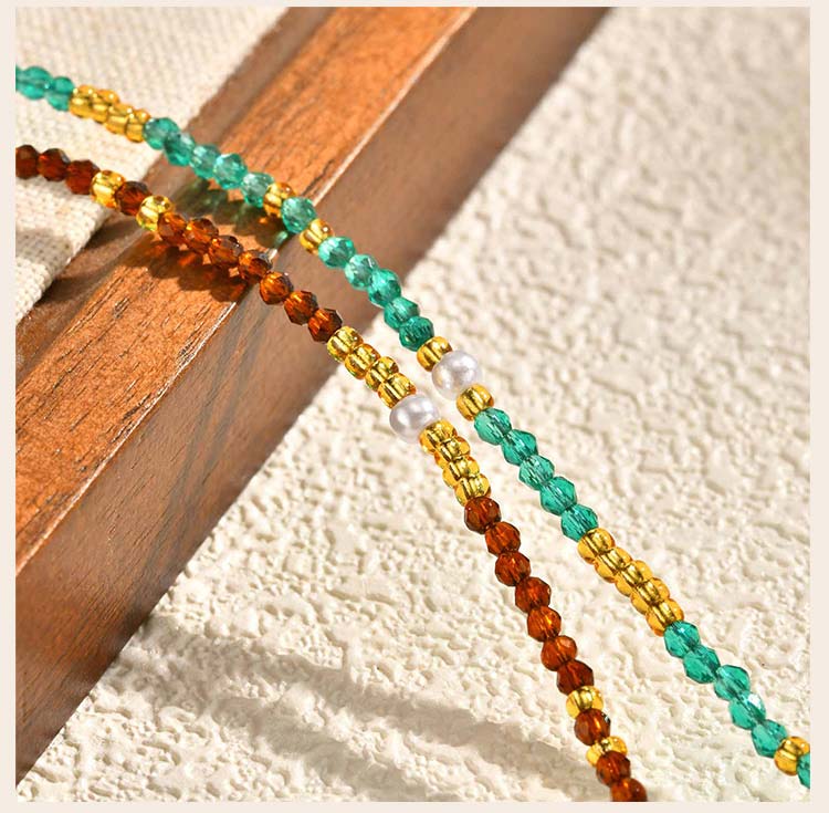 Beaded Choker Necklace for Women, 18K Gold Plated Boho Colorful Natural Stone Beads Chain Necklace stackable Handmade Jewelry