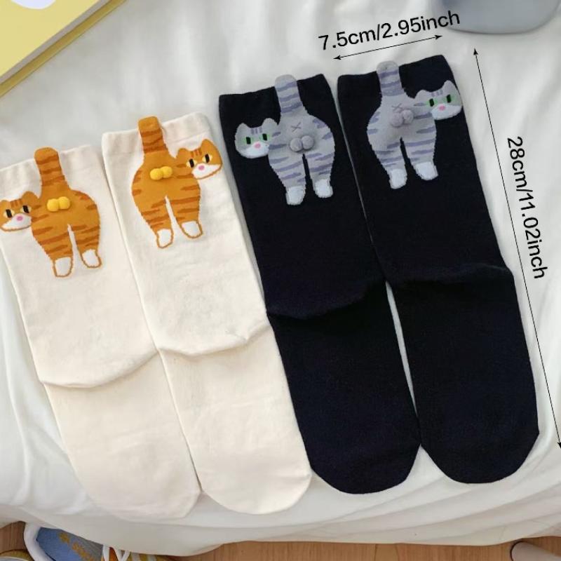 1/2Pair Cartoon Cute Cat Balls Cotton Socks Kawaii Lolita Knitting Socks Women Girls Middle Tube Sock Cat Butt Print Couple Sock