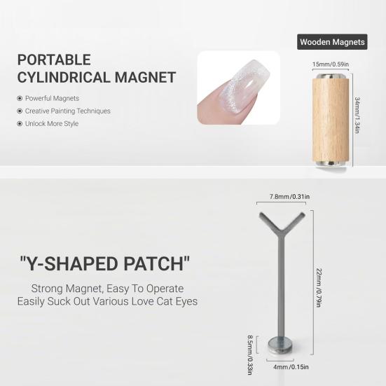 5 Sets Cat Eyes Nail Magnet Gel Nail Polish Magnet Stick Y-Shaped Guide Home Salon Women Cat Eyes Magnetic Nail Art Manicure Tools Accessories